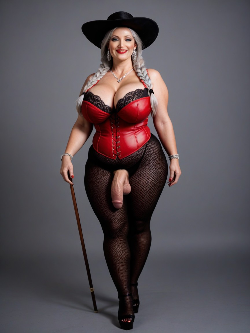 Pale Skin, Black Stiletto High Heels, Black Walking Stick Shemale AI Porn