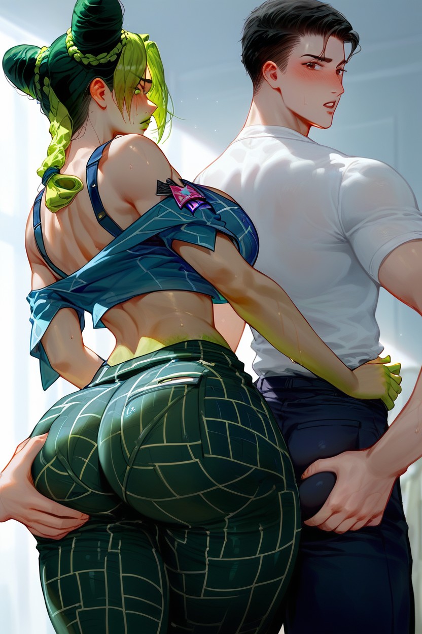 Jolyne Standing, Round Ass, Shirt Coming Off Of Shoulder Hentai AI Porn