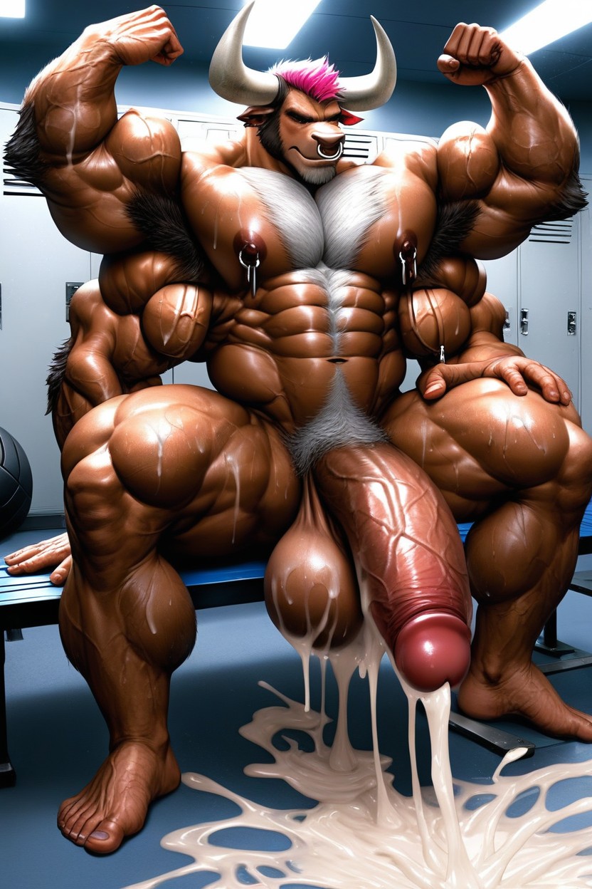 Sitting On Bench, Excessive Cum On Pecs, Mullet Haircut AI Gay Porn