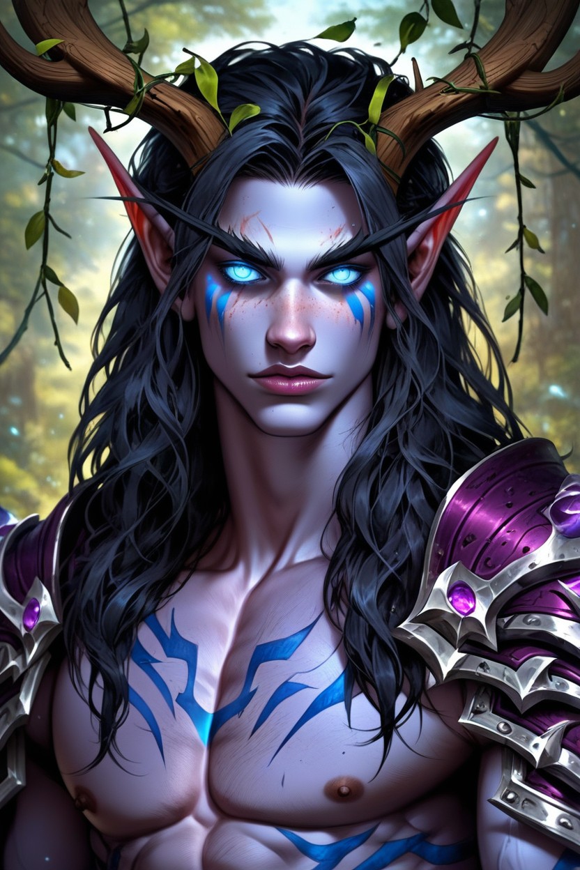Plant Vines Around Body, Realistic Purple Skin, Man Only AI Porn