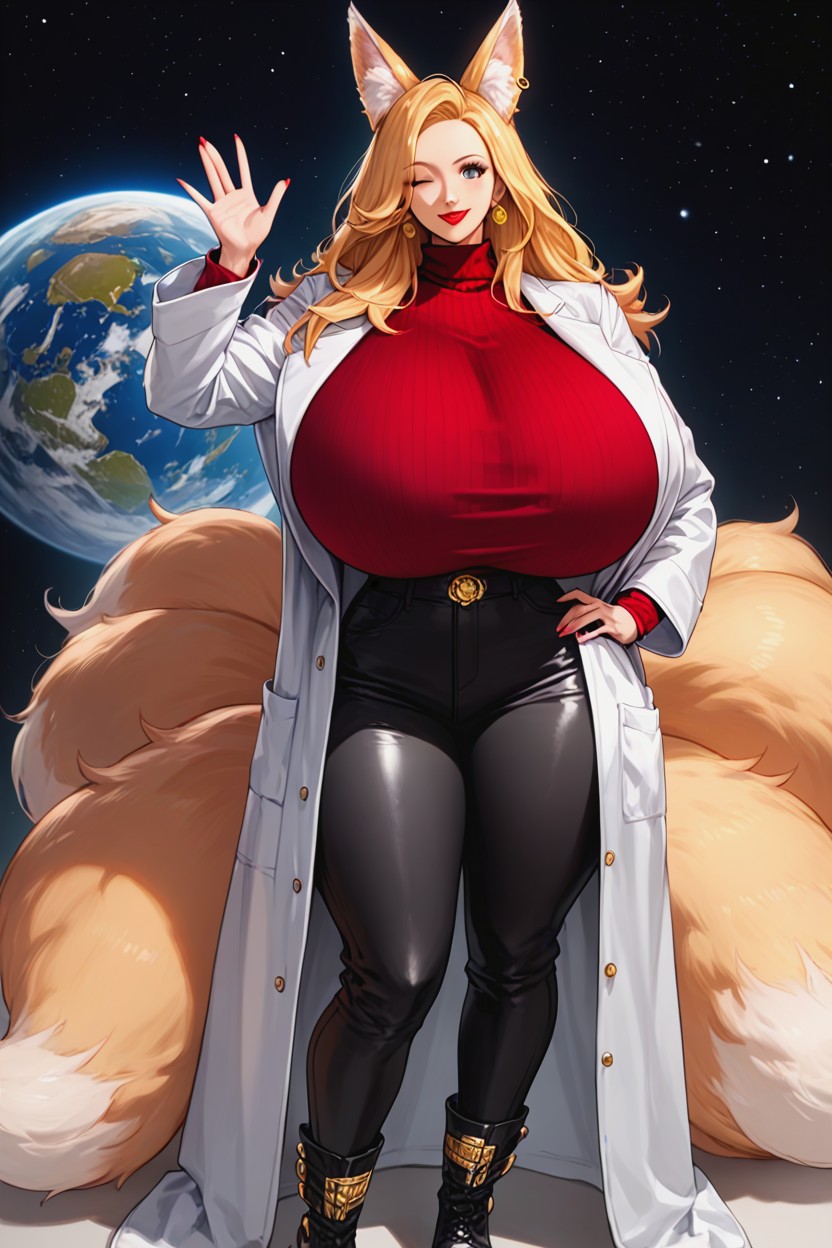 Straight Hair, Gold Hair, Fox Woman Hentai AI Porn