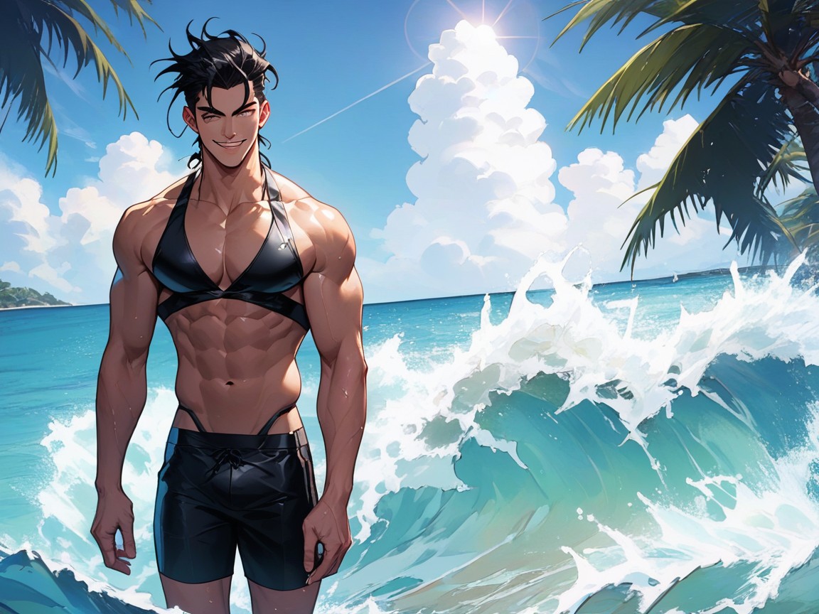 Day Time, Black Hair, Noon AI Gay Porn