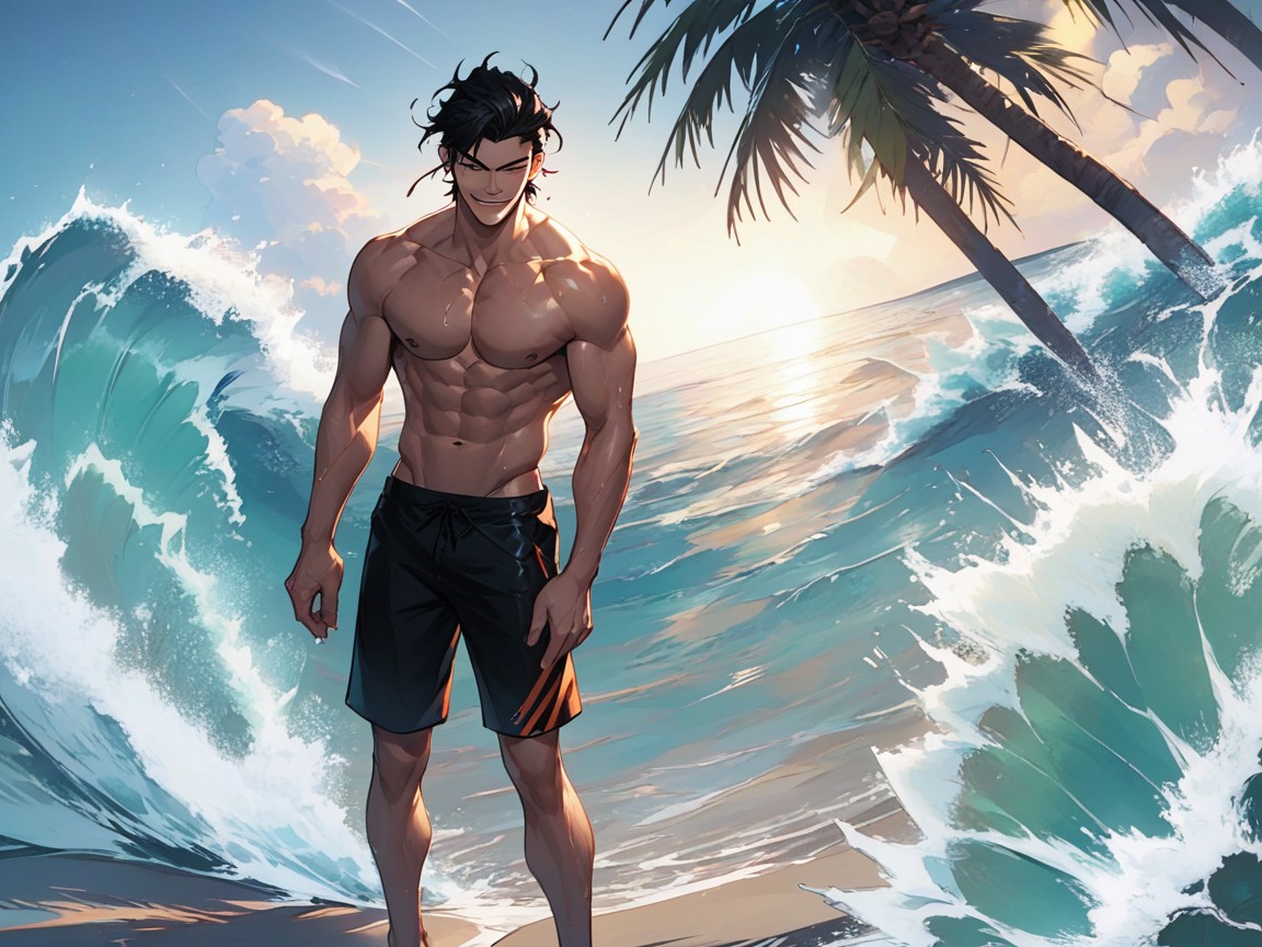 Tropical Sea, Standing, 1 Person AI Gay Porn