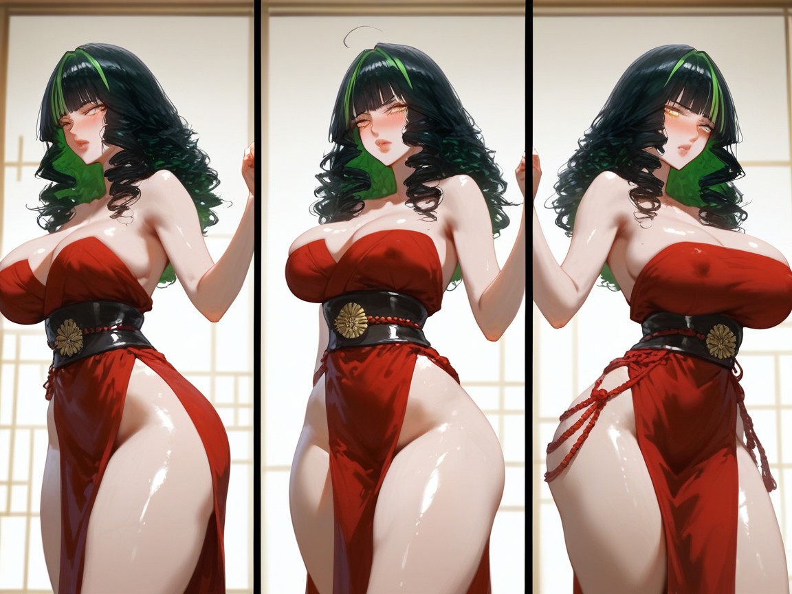 Dark Golden Eyes, Blush, Black Neon Highlights Hentai AI Porn