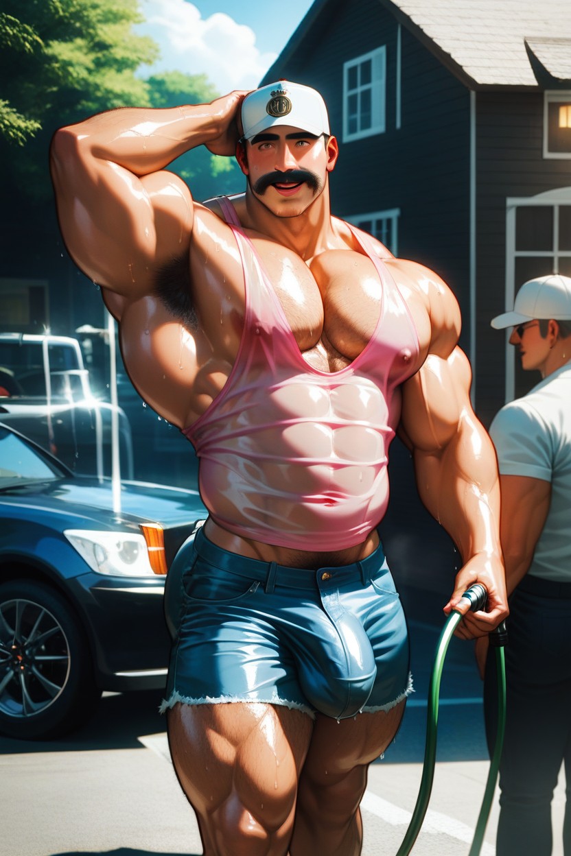 Pink Tank Top, Translucent Tank Top, Man AI Gay Porn