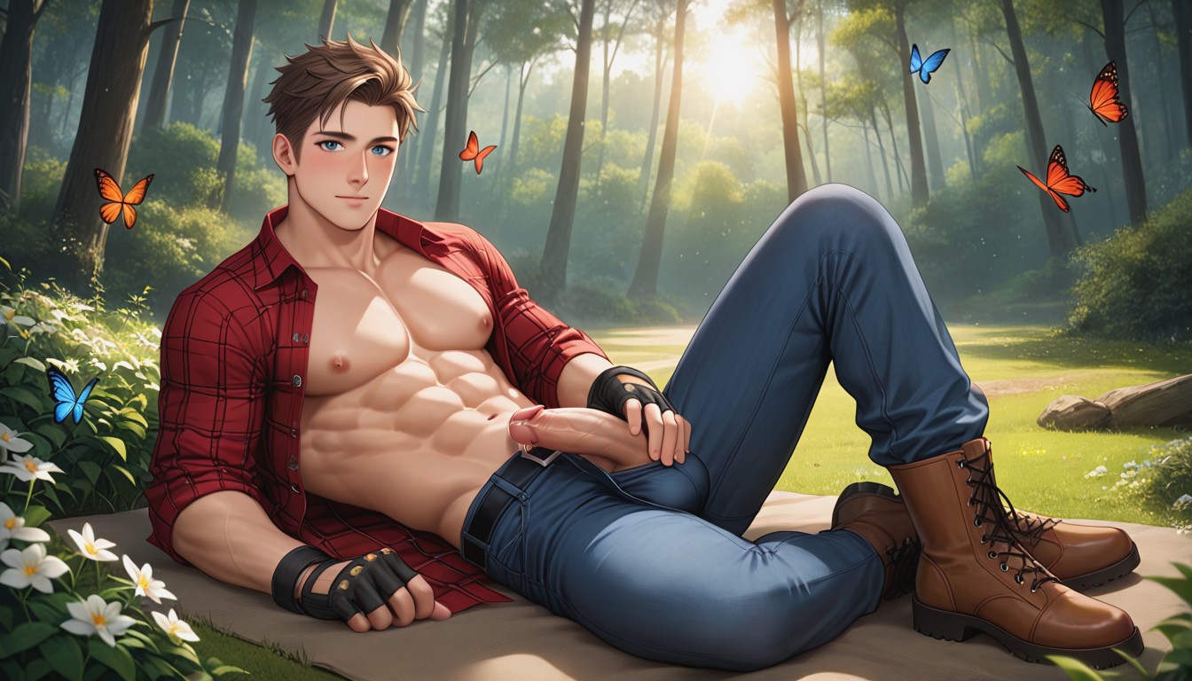 One Man, Showing Penis, Straight Brown Hair AI Gay Porn