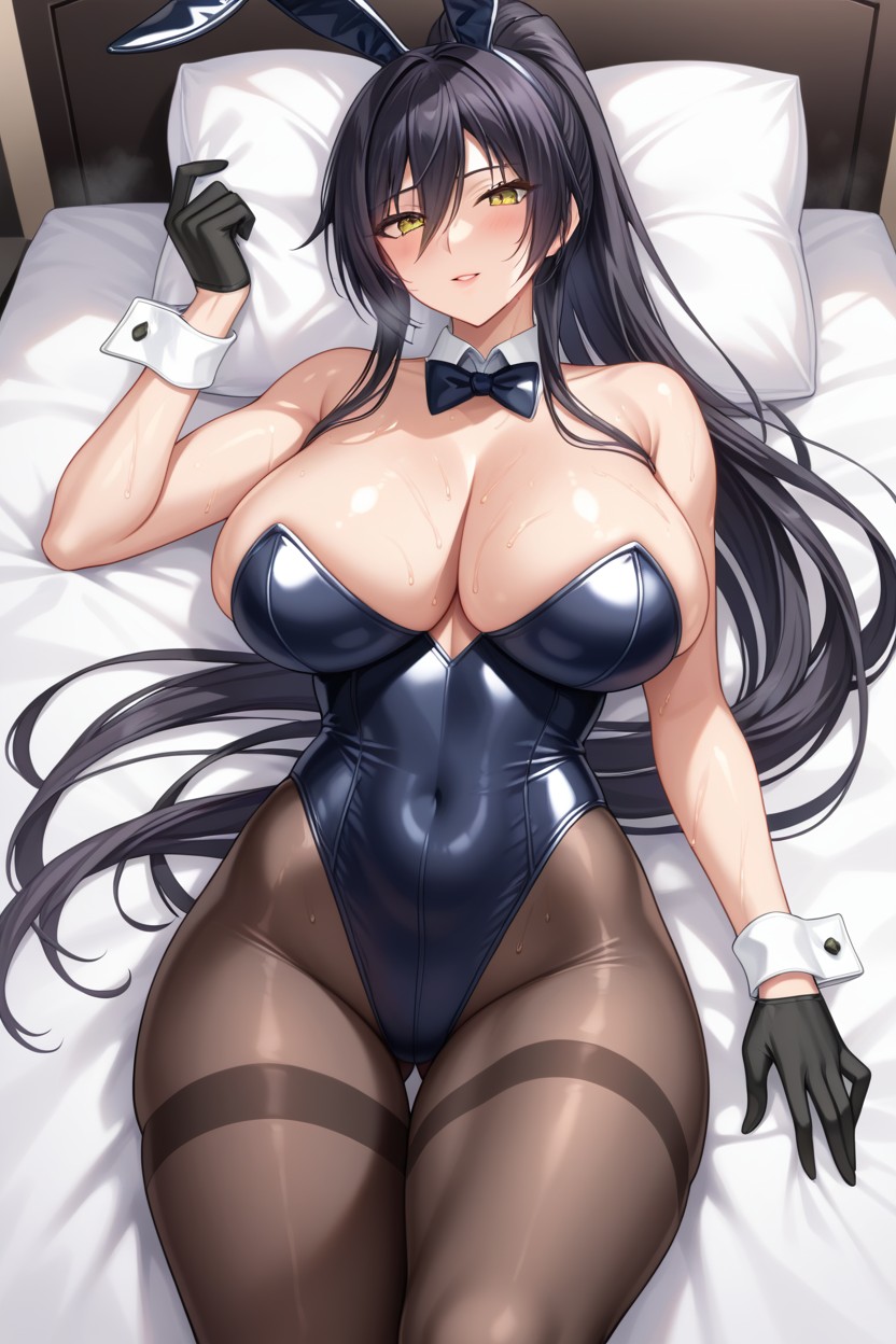 Female Bigger Than Male, Laying, Black Bunny Woman Suit Hentai AI Porn