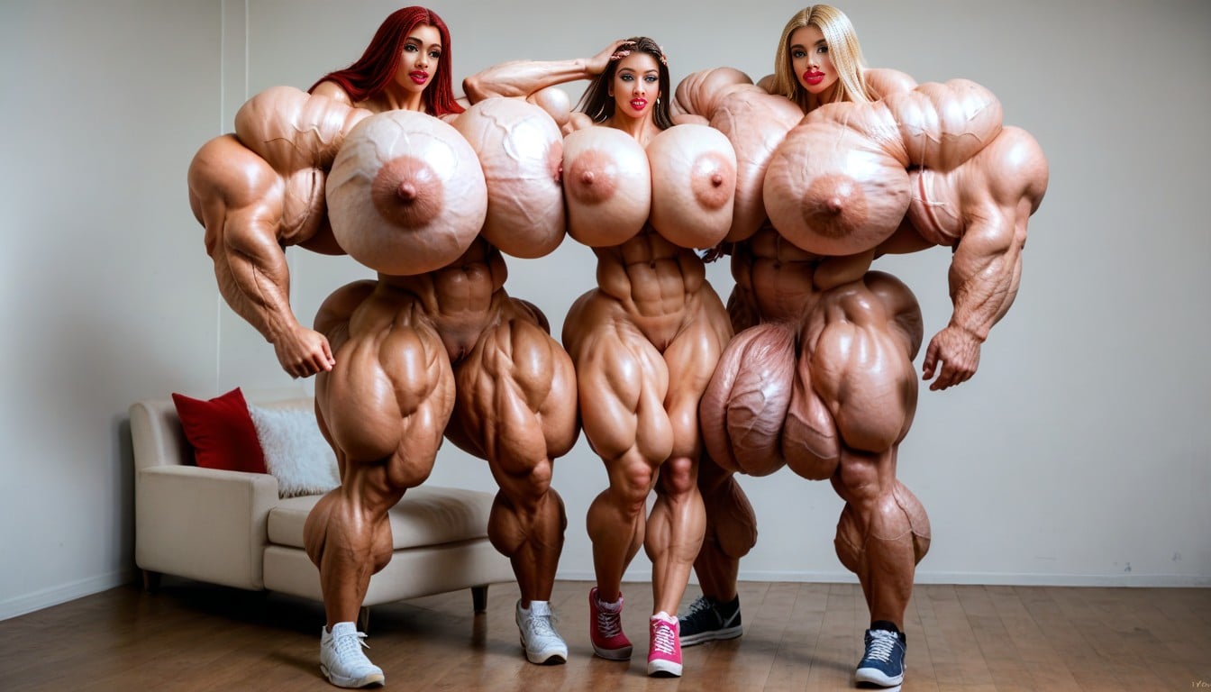 Makeup, Bimbo, Hyper Gigantic Biceps AI Porn