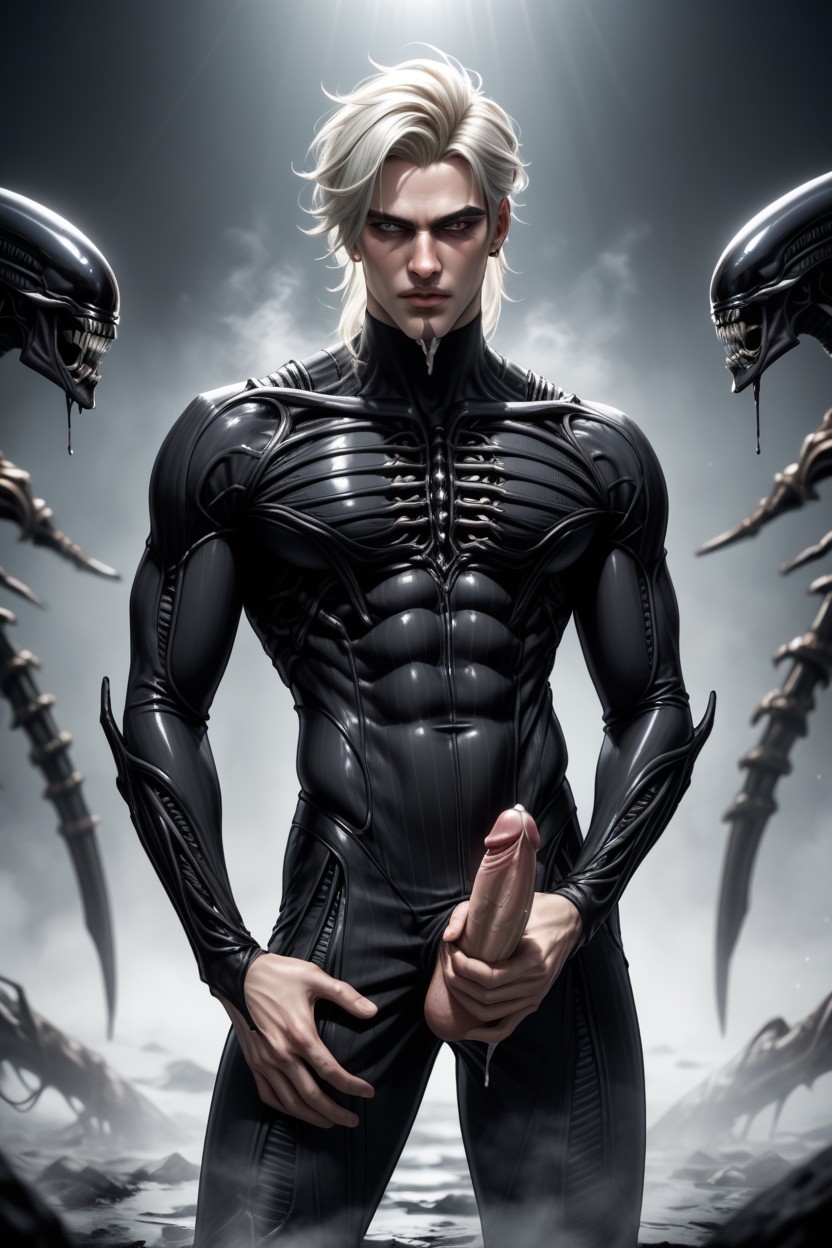 Form Fitting Biomechanical Bodysuit Inspired By Hr Giger, Dripping Slime, Black And Silver Textures AI Gay Porn