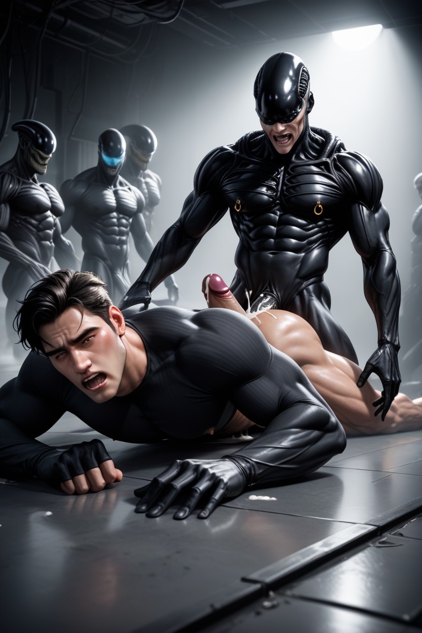 Sleek And Organic, Large Pecs, Black And Silver Textures AI Gay Porn