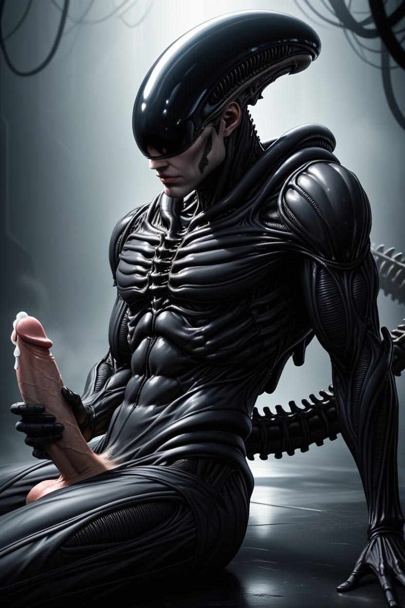 Natural Lips, Note That He Is A Human Wearing A Bodysuit, With Subtle Alien Like Tubing And Ribbed Textures Across The Limbs And Torso AI Gay Porn