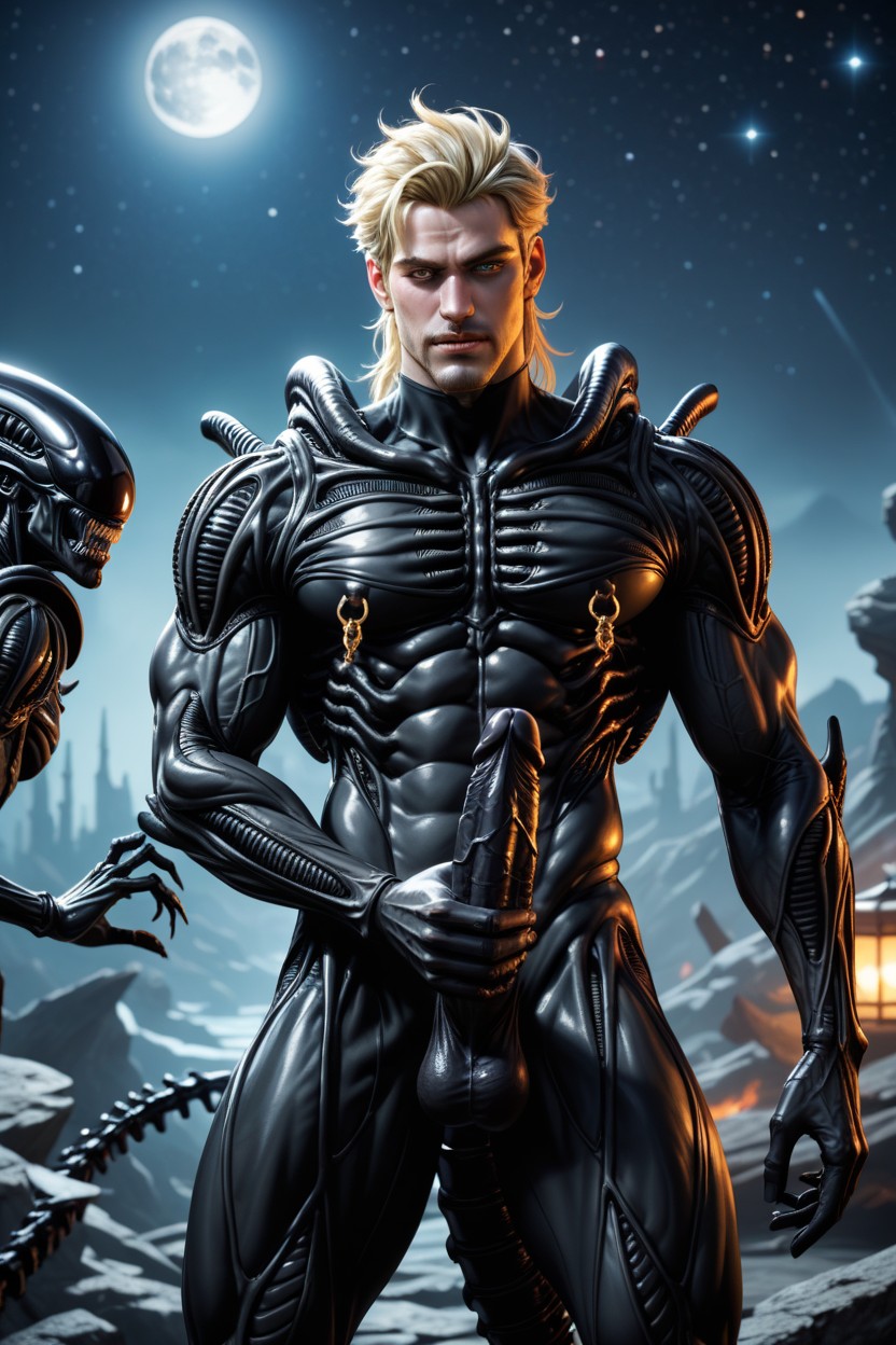 Surrounded By Xenomorphs, Muscle Daddy Physique, Partial Armor Inspired By Hr Giger Porno gay IA