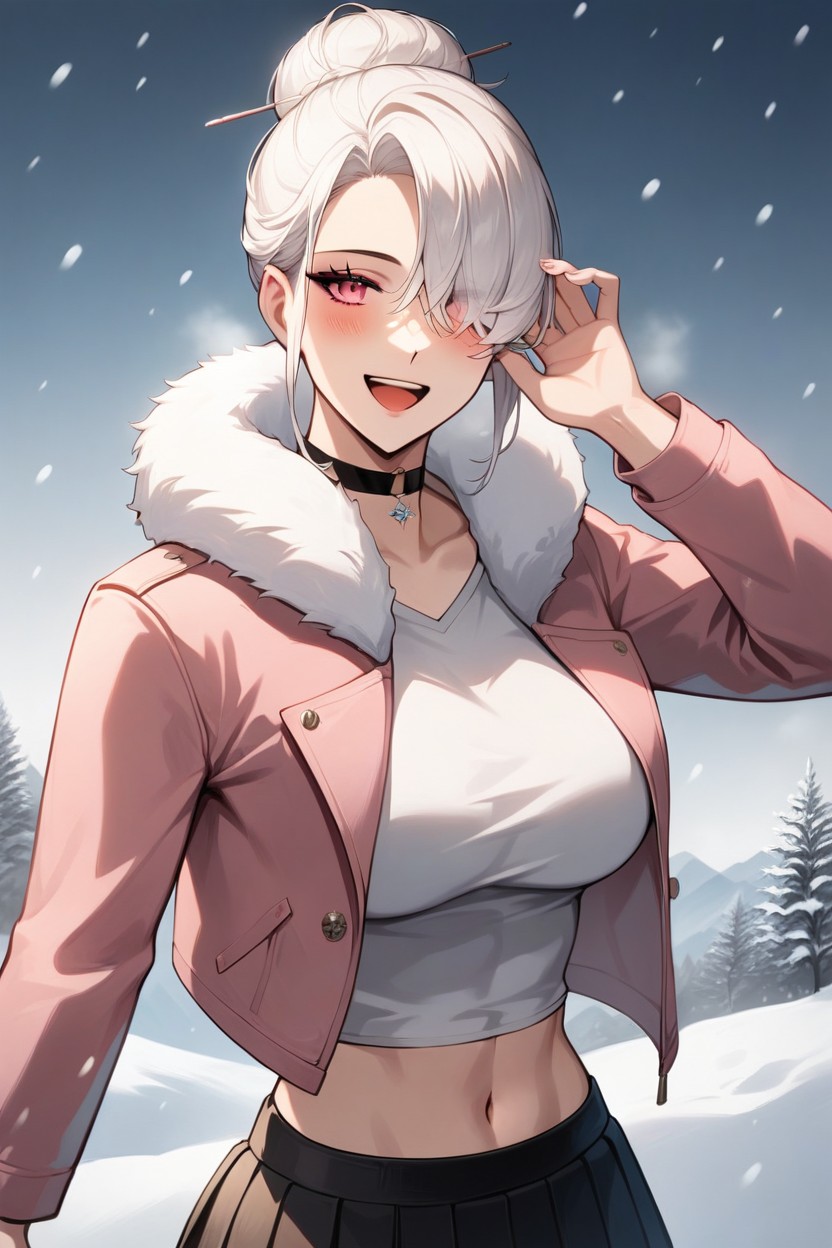Snowing, Hair Bun, Fur Collar Hentai AI Porn