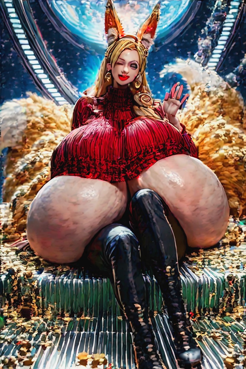 Red Lipstick, Gold Hair, Hourglass Figure Hentai AI Porn