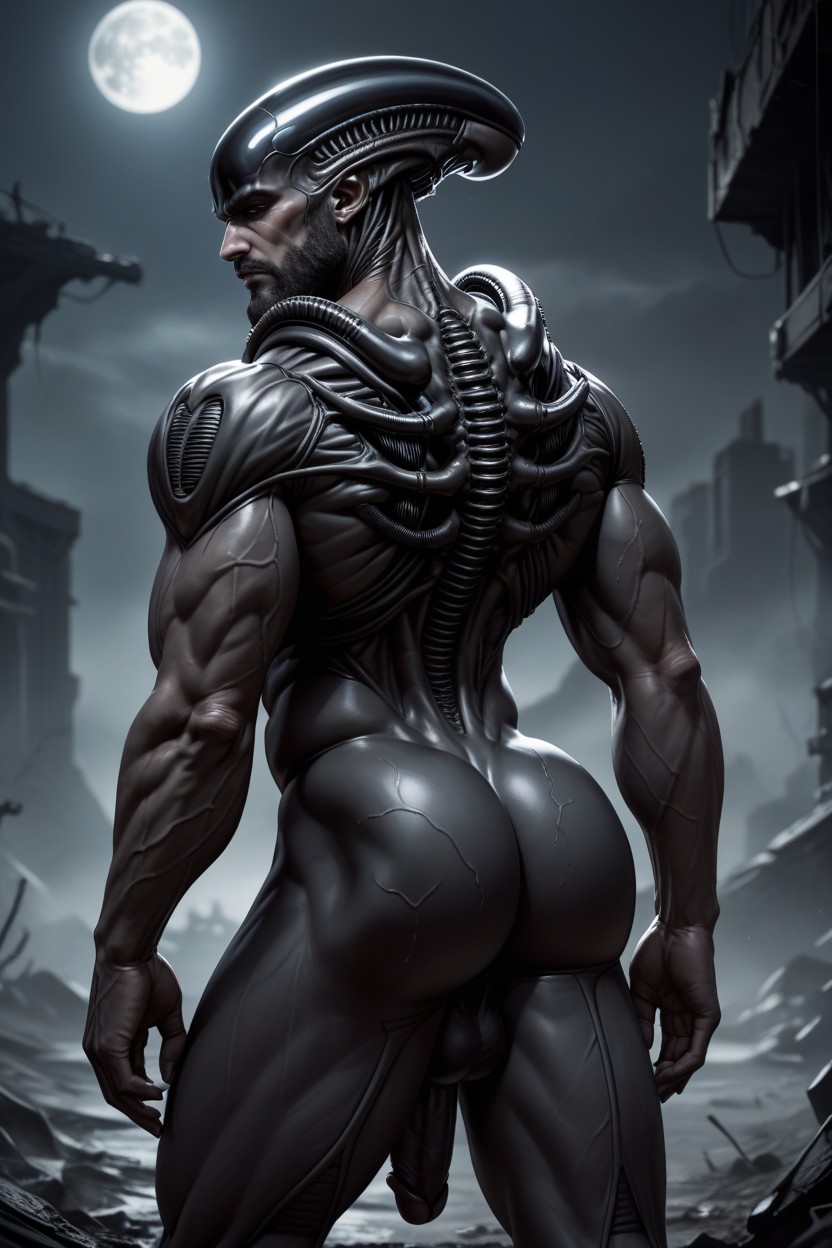 Exposed Ass, Nipple Rings, Rear View AI Gay Porn