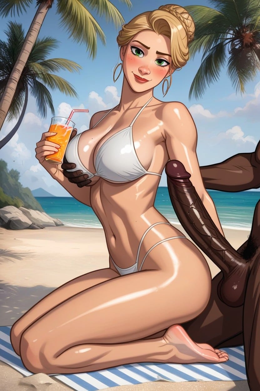 Kneeling, Drinks, Blonde AI Porn