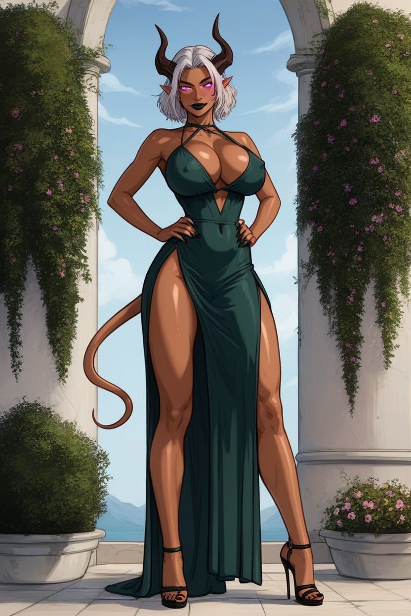 Halter Top Dress, Athletic, Fantasy Tiefling AI Porn