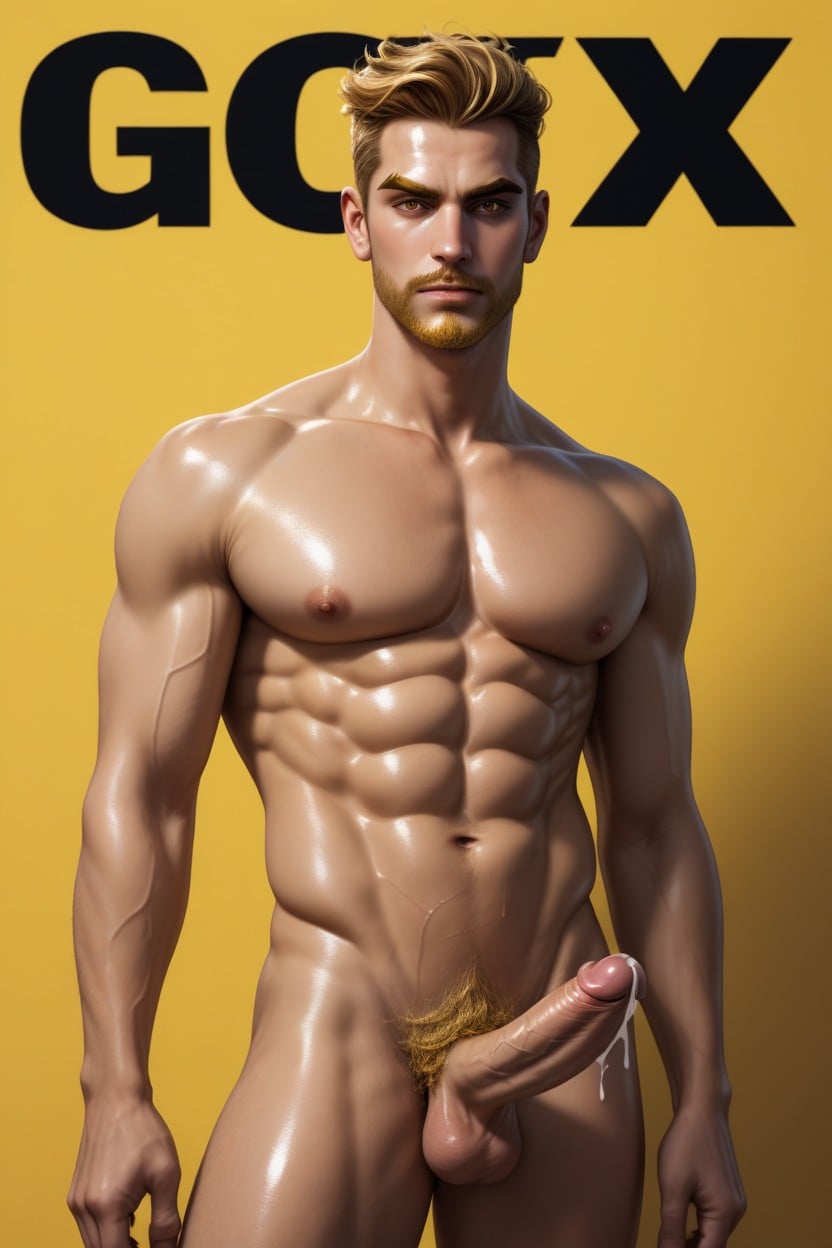 Naked, Yellow Background, Medium AI Gay Porn