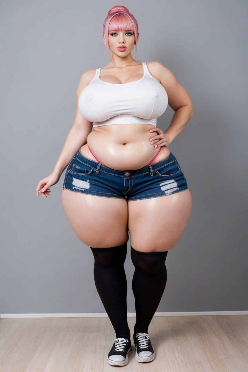 Hips Twice Wider Than Shoulders, Bangs, Pink Hair AI Porn