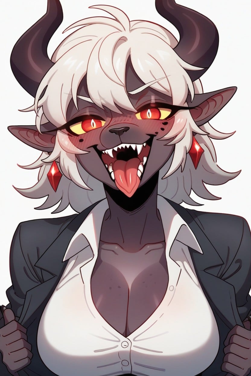 White Horns, Suggestive, Red Shirt Furry AI Porn