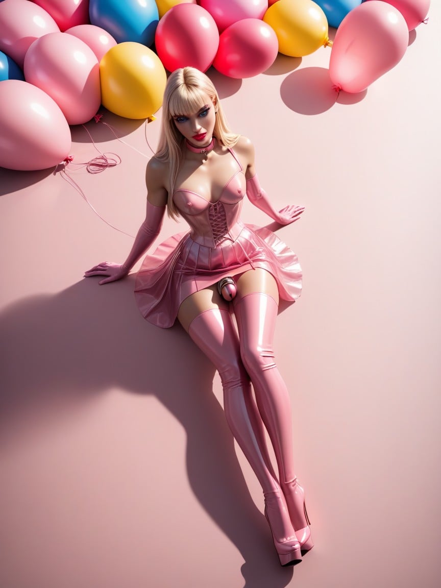 Pink Background, Pink Closed Toe High Heels, Londres Porno IA transsexuelle