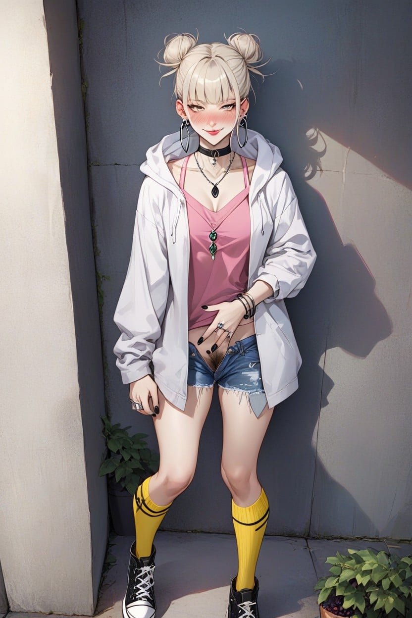Pale Skin, Shaven Pubic Hair, Lean Against Wall Hentai AI Porn