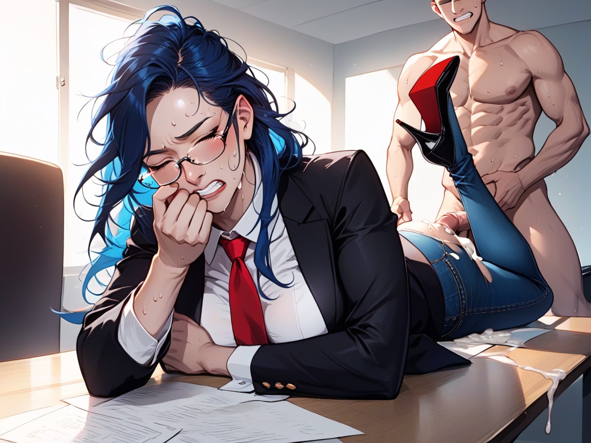 Blue Hair, Wearing A White Shirt, Indoors Hentai AI Porn