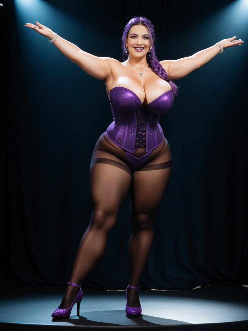 Full Ballet Pose, Full Body, Black Fishnet Pantyhose ニューハーフAIポルノ
