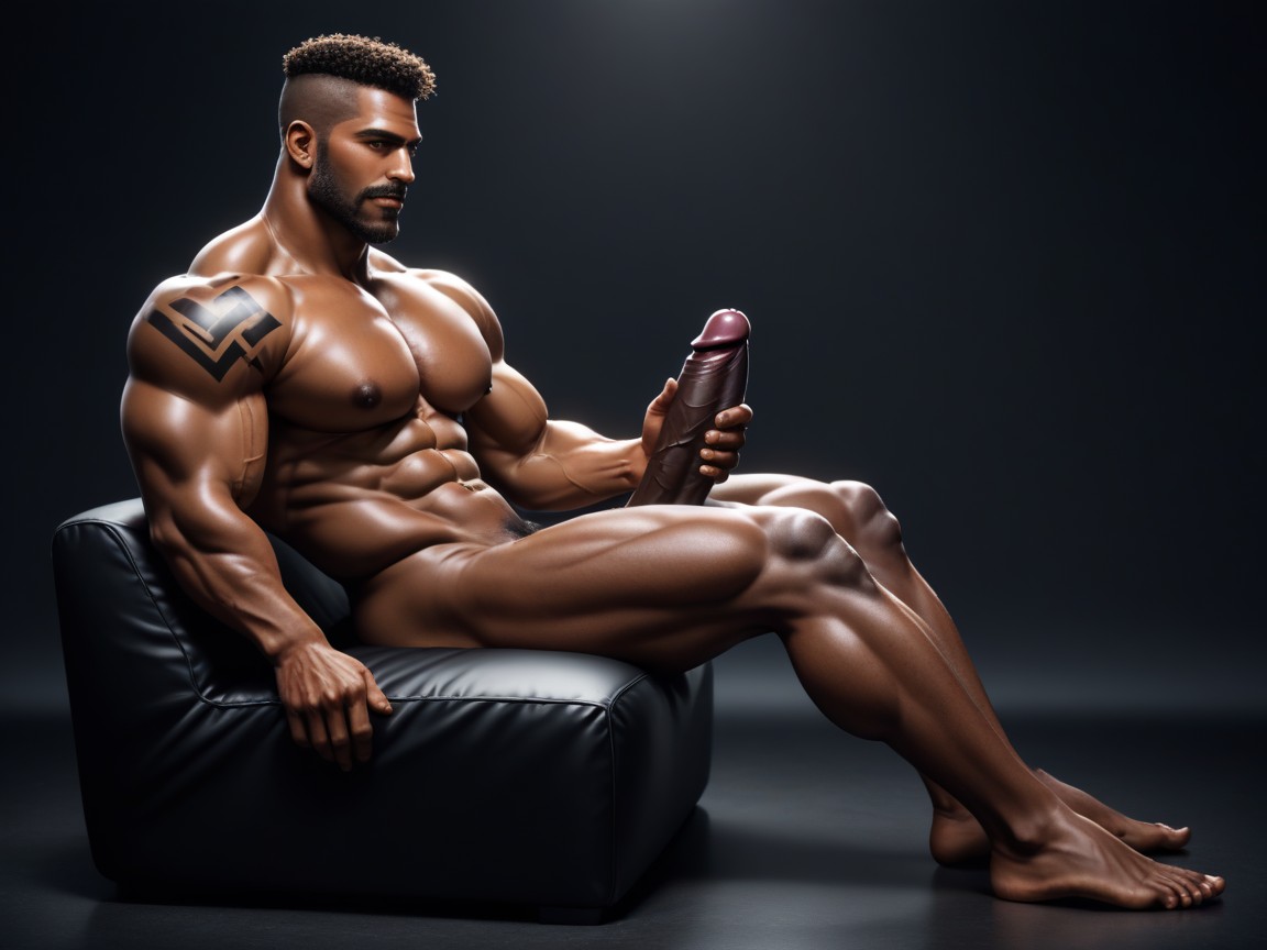 Sitting Legs Spread Wide, Huge Man, Massive Man AI Gay Porn