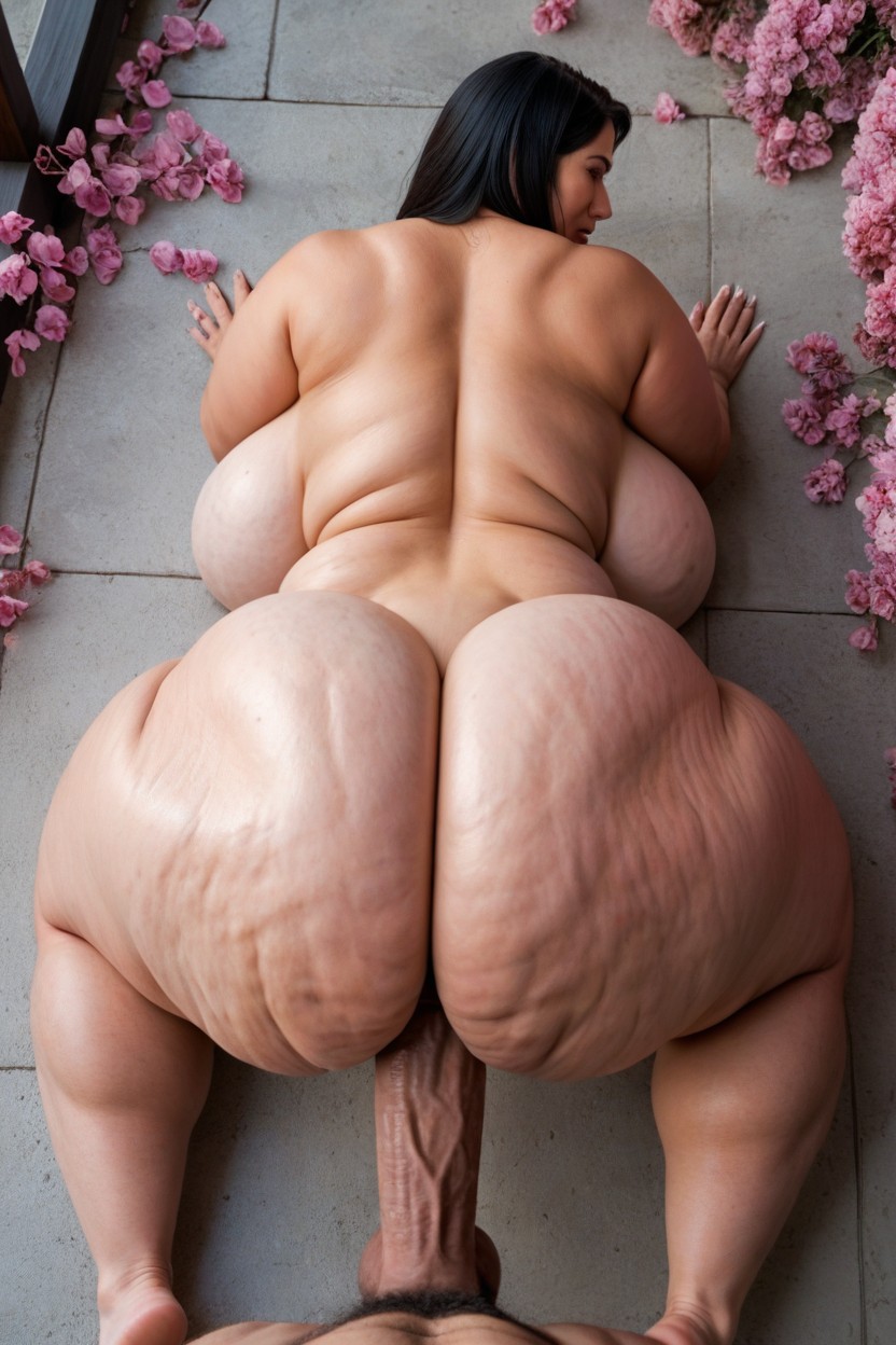 Crimson Stretch Marks, Stomach Bulge, Creased Expanse Of Her Overwhelming Flesh BBW AI Porn