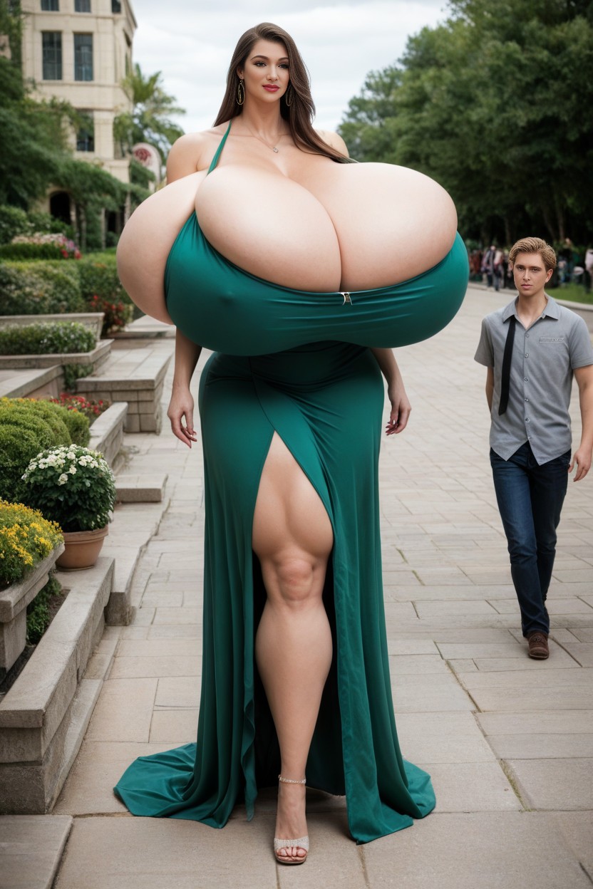 Gigantic Hyper Long Cleavage, Mans Hyper Gigantic Massive Oversized Cock Literally Touching The Floor, Hyper Tall Amazonian AI Porn
