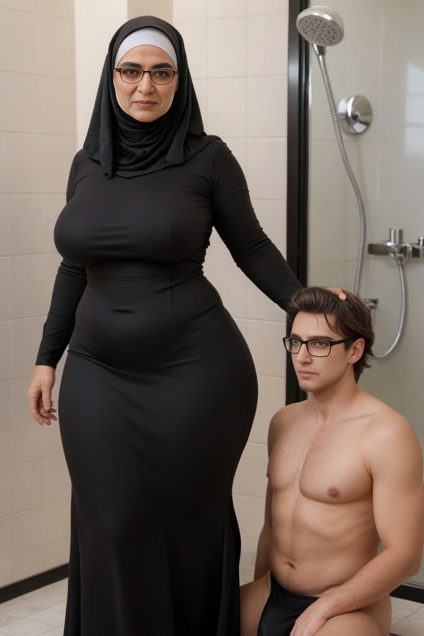 Man Black Hair And Glasses, In Black Nikaab, Eyes Visible AI Porn