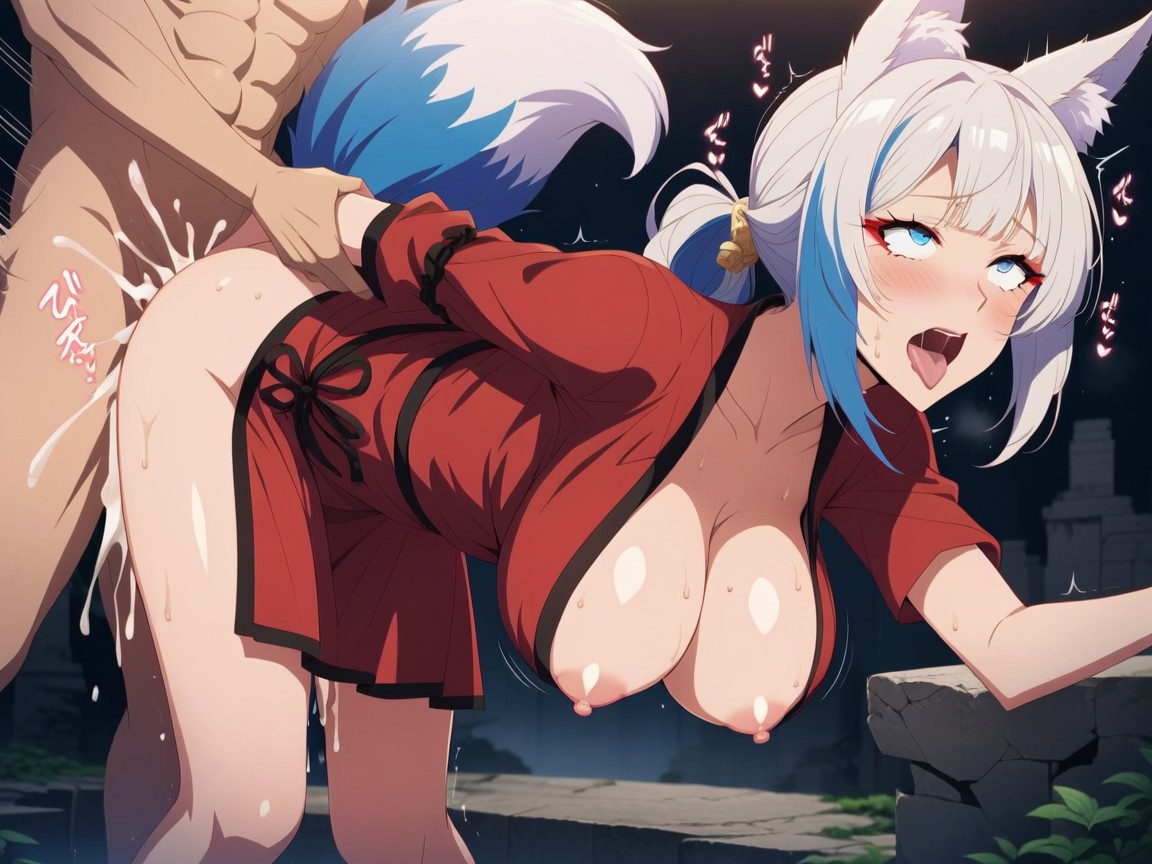 Moaning Noises, Man Holding Boobs From Behind, Multi Colored Hair AI Porn