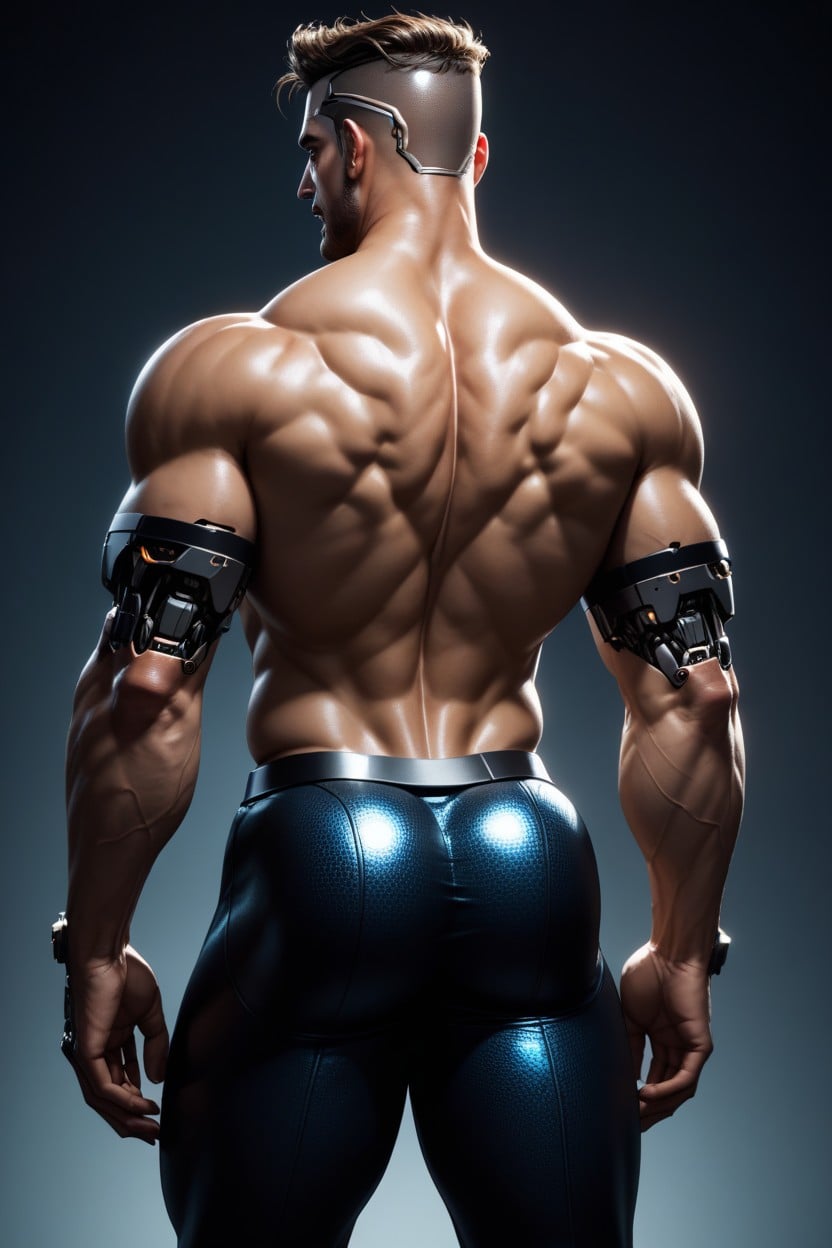 The Cyborg Is Facing Away From The Viewer, Muscular Buttocks, 18+ AI Gay Porn