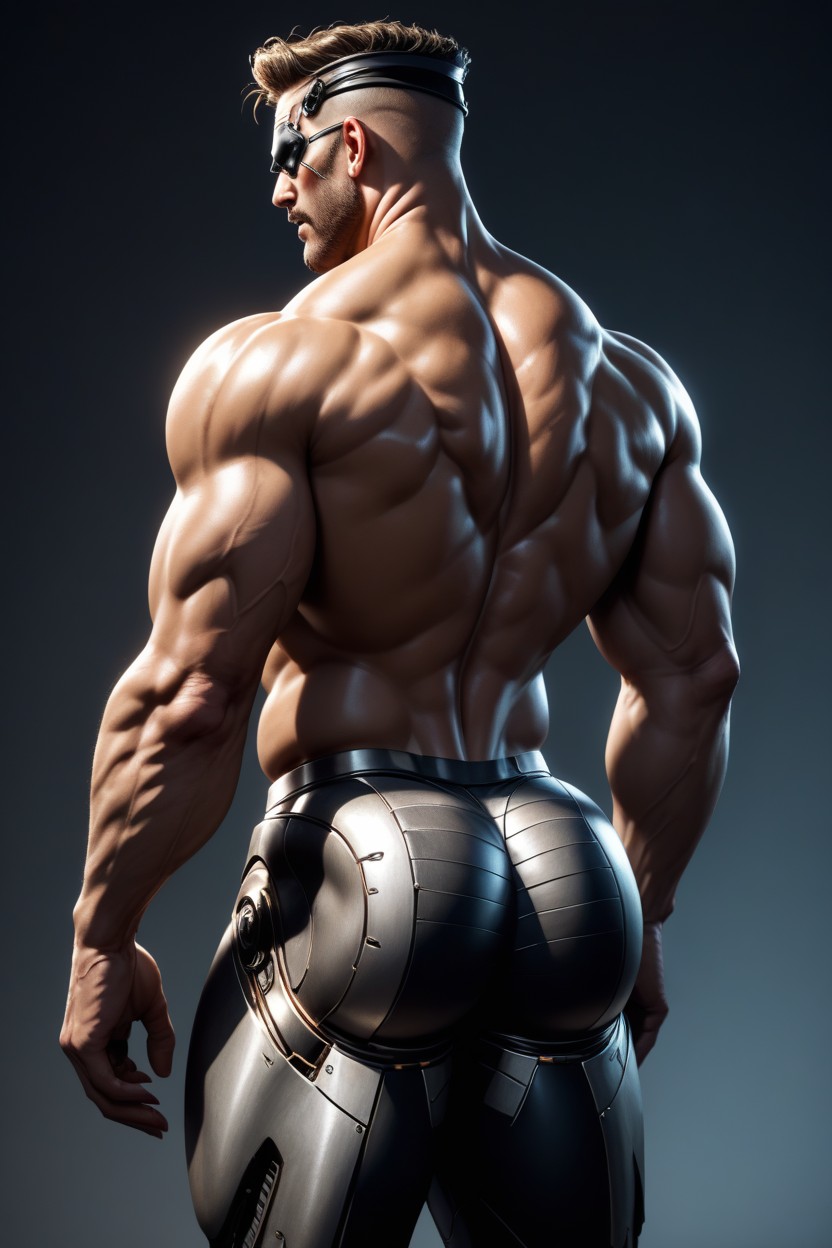 His Manly, Rear View Showing Muscle Butt, The Lighting Is Cinematic AI Gay Porn