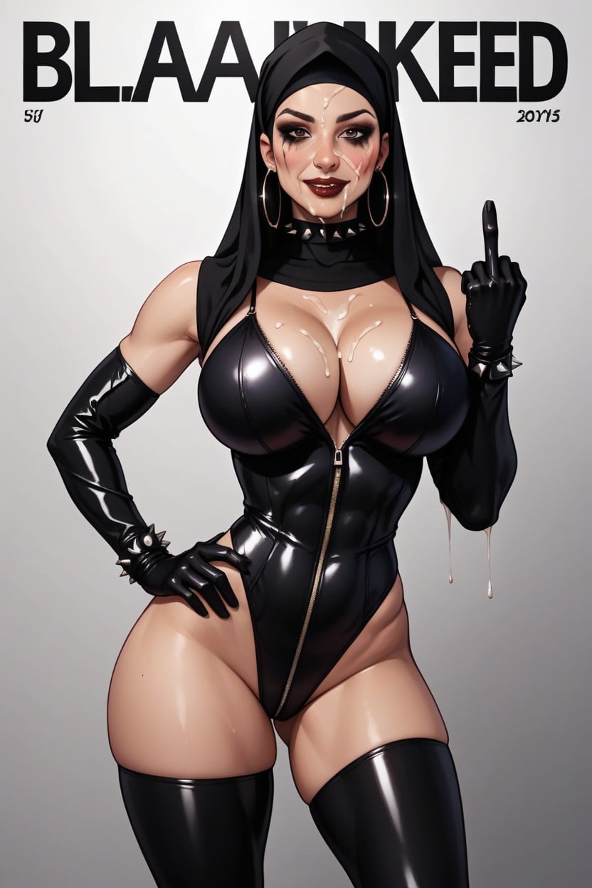 Iranian Woman Wearing Black Hijab, Oiled Skin, Hoop Earrings Hentai AI Porn