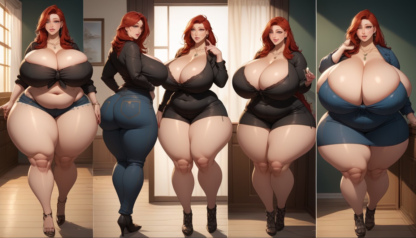 Thick Thighs, Multiple Views, Feeding Her Fatter Self More And More To Gain Immensely Hyper Massive Amounts Of Heavy Weight And Thick Fat BBW AI Porn