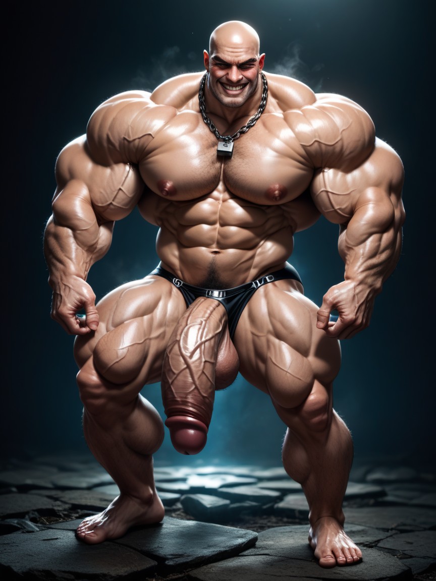 Heavy Chrome Cock Ring, Big Hands And Feet, Horny AI Gay Porn