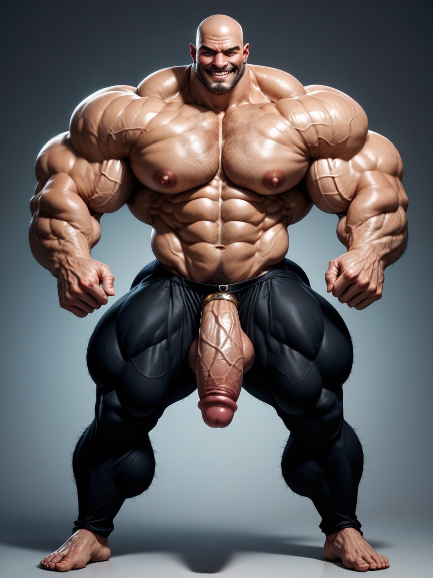 Hyper Muscle, Wearing Thong And Sandals, Huge Chin AI Gay Porn