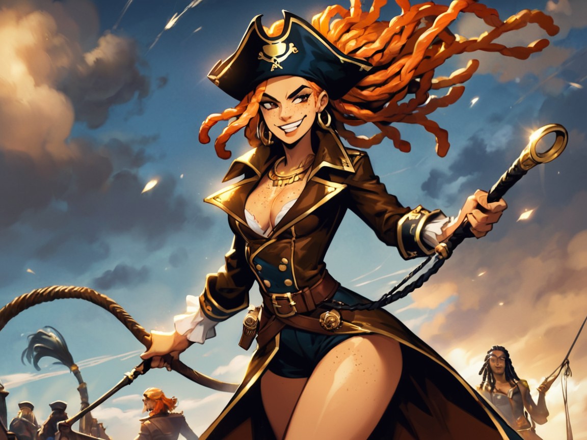 Wearing Gold Pirate Clothes, Medium Ass, Freckles On Face Latina AI Porn