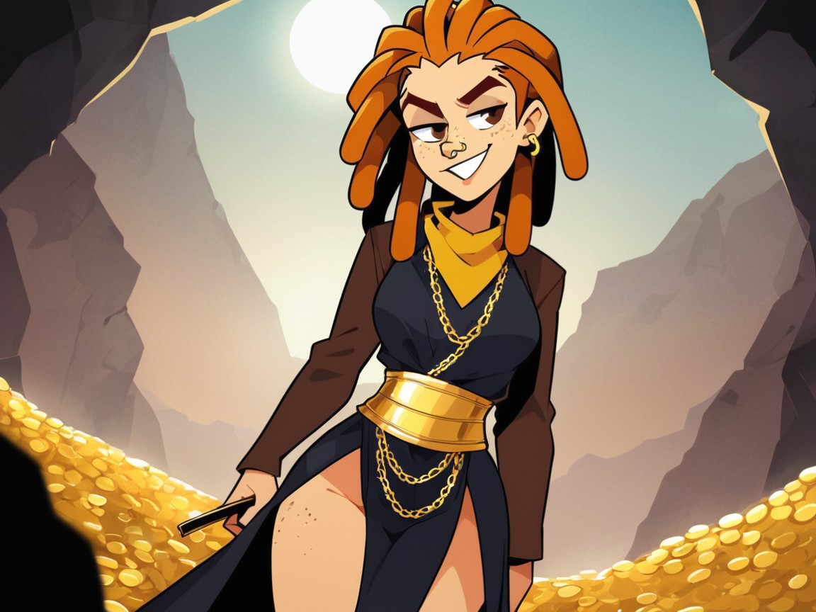 Rounded Breast Width, Wearing Gold Desert Clothes, Nose Ring With Chain Latina AI Porn