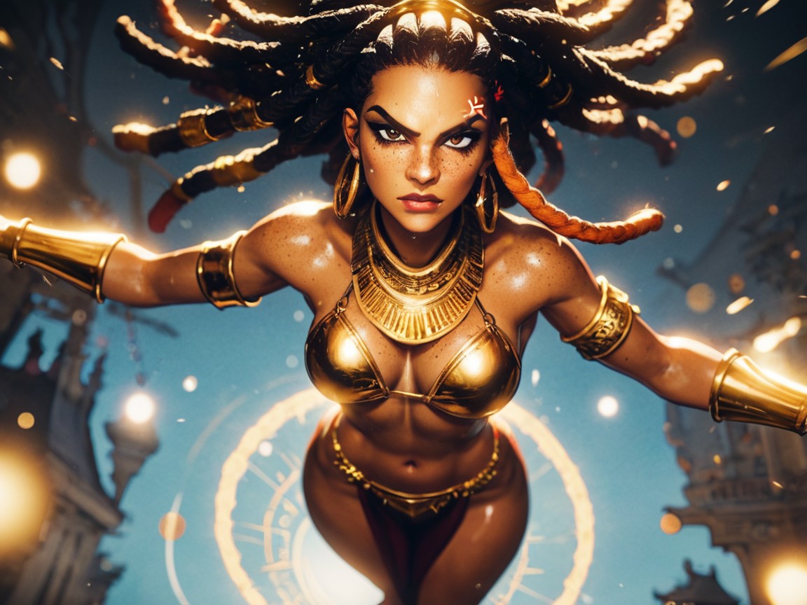 Floating Neon Gold Coins, Castle Background, Dreadlocks Ginger Latina AI Porn
