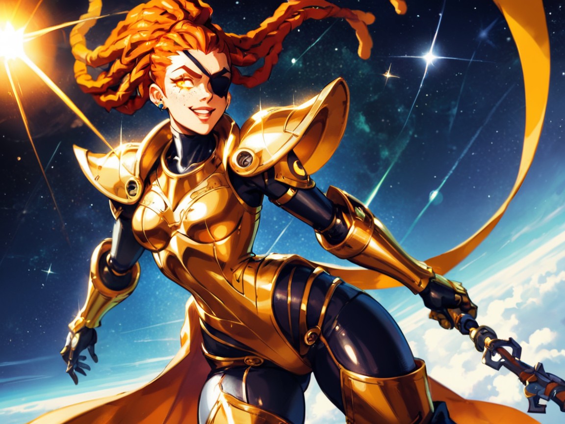 Golden Jewelry, Wearing Gold Space Clothes, Red Hair Latina AI Porn