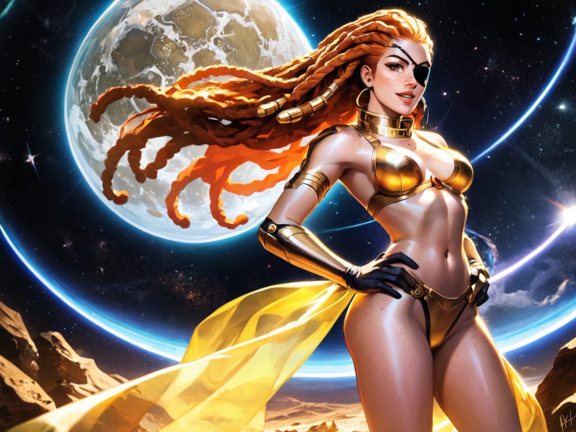 Neon Gold Naval Ships In Background, Rounded Wide Hips, Cul Moyen Porno IA Latina