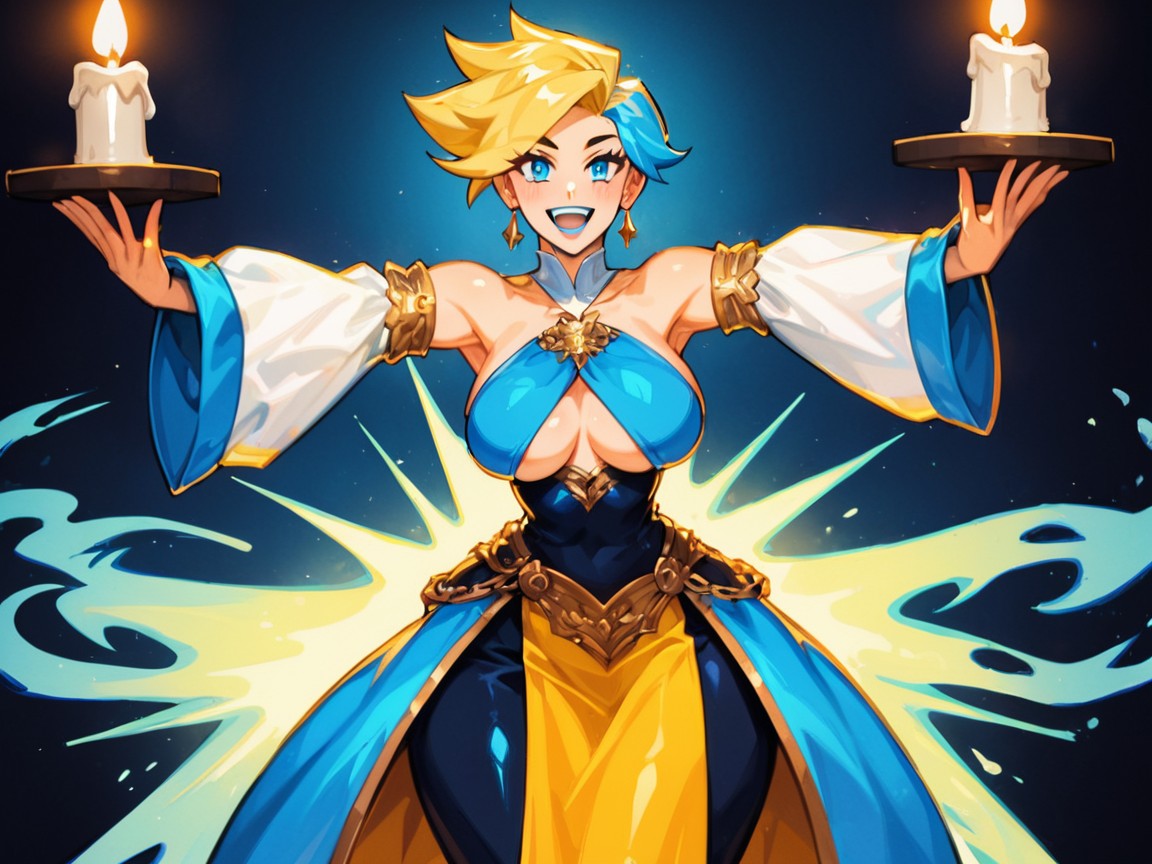 Blue Draping Banners, 1 Person, Bard One Woman Latina AI Porn