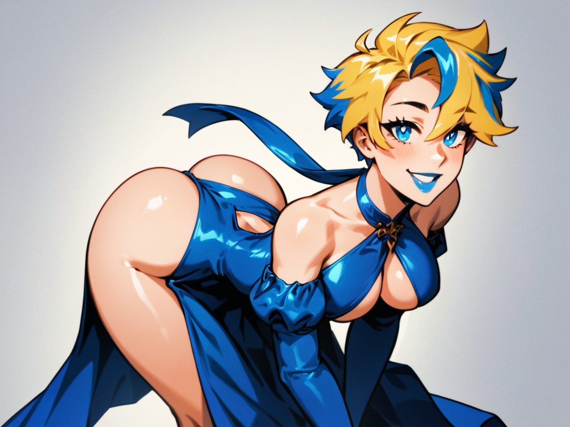 Blonde Pixie Hair, Sloped Shoulders, Bar Location Porno latina IA