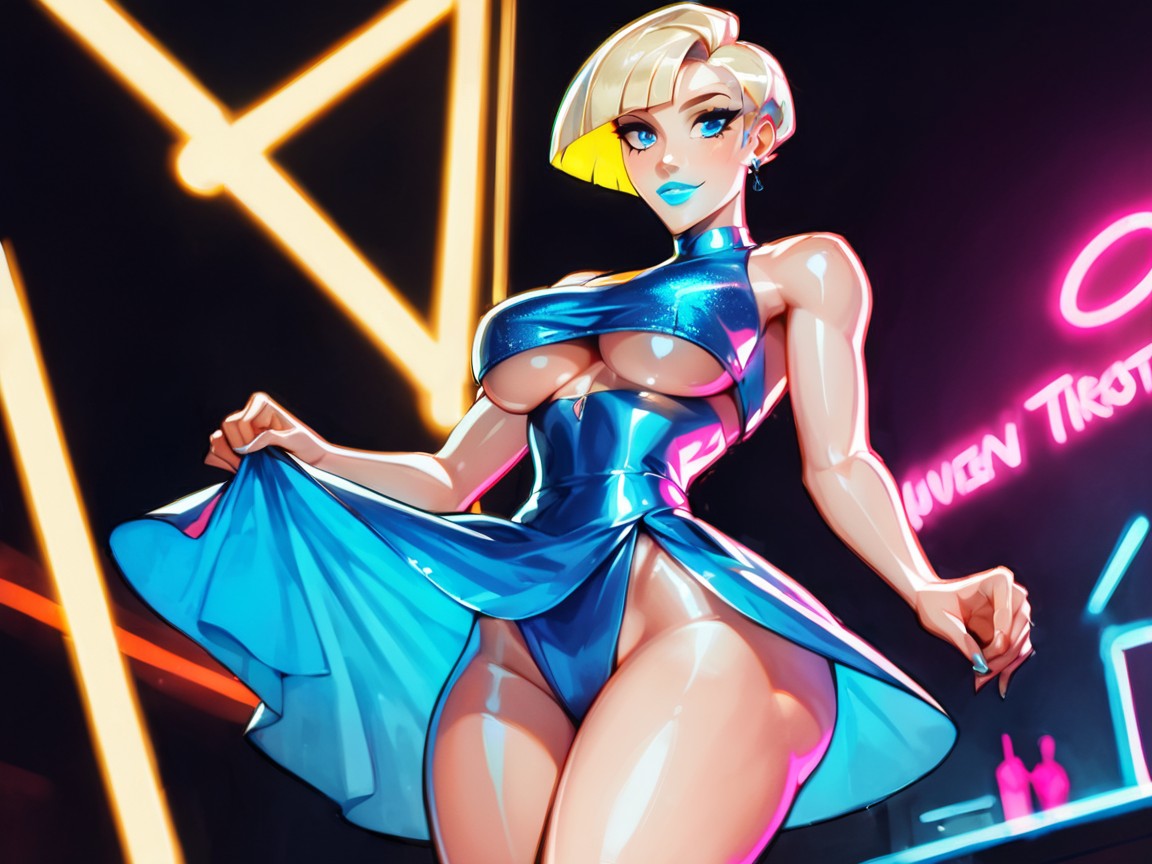 Low Torso Height, Rounded Hips, Neon Blue Ambient Lights Latina AI Porn