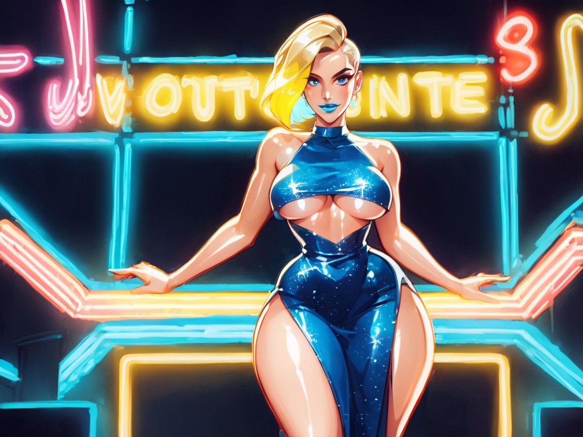 1 Persona, Shiny Blue Material, Blonde Pixie Hair Porno latina IA
