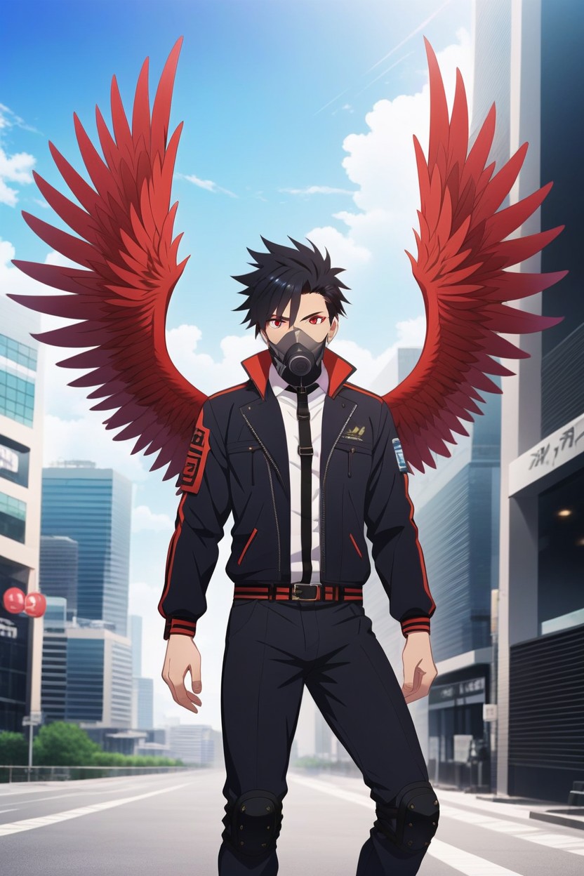 Mask, Open Jacket, Grey Sky AI Gay Porn