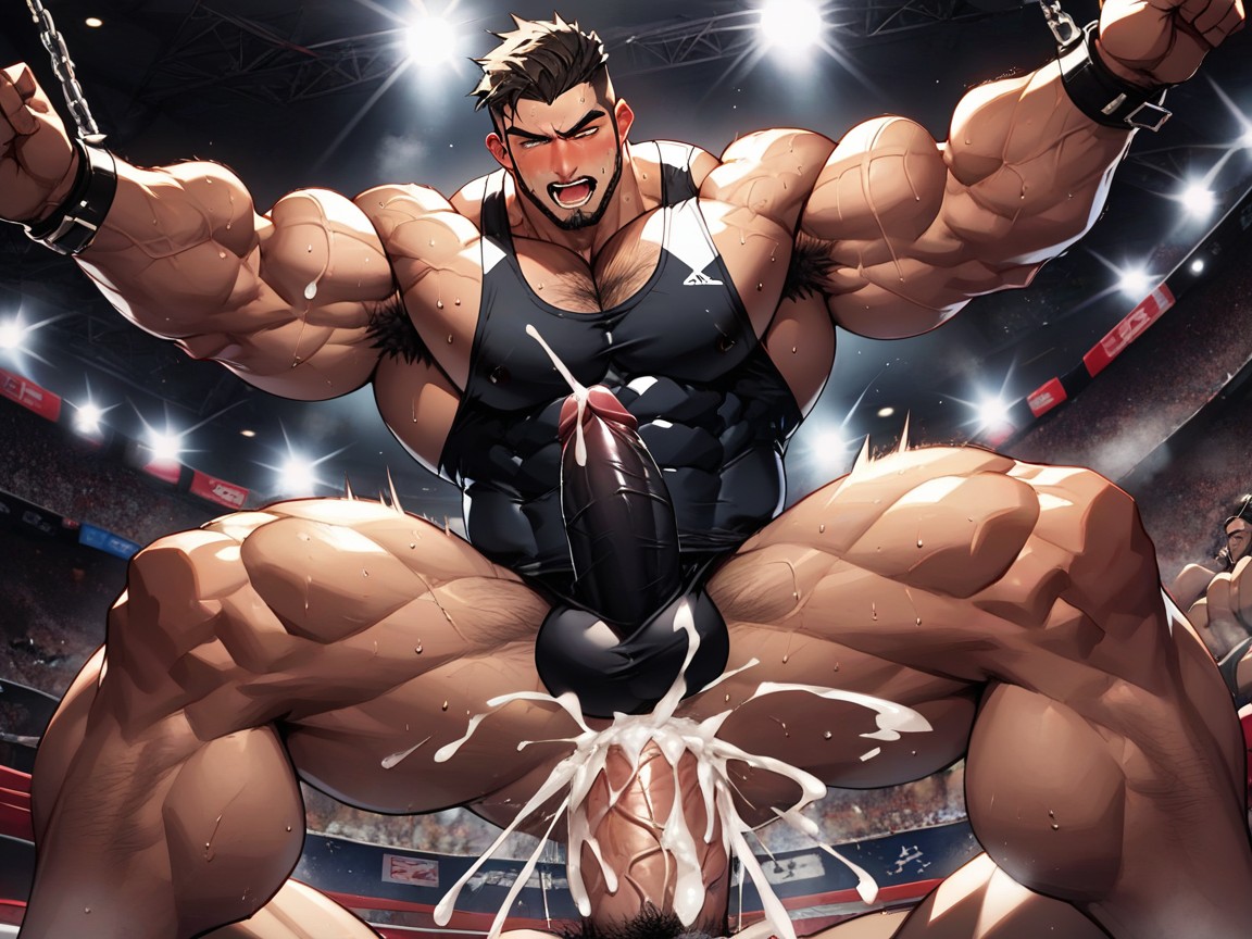 With A Thick And Burly Bodybuilder Build He Wears A Skin Tight Golden Wrestling Singlet With A Bulging U Pouch, Cg, Anal Sex ゲイAIポルノ